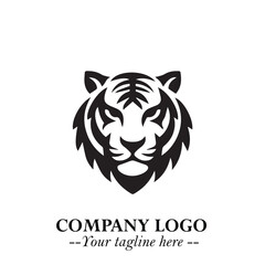 Powerful Head of Tiger Logo Symbol in Black on White Background with Bold Modern Minimalist Design