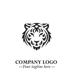 Powerful Head of Tiger Logo Symbol in Black on White Background with Bold Modern Minimalist Design