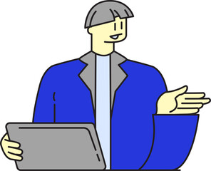 Professional man presenting with tablet device