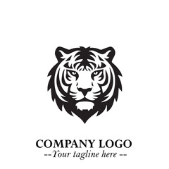 Powerful Head of Tiger Logo Symbol in Black on White Background with Bold Modern Minimalist Design