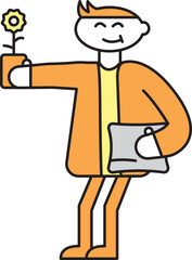 Happy person with flower, growth, and ideas concept