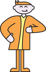 Cheerful man with hands on hips, cartoon character