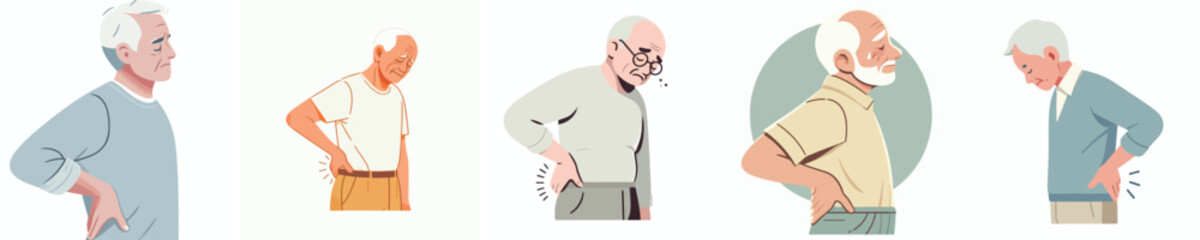 Obraz premium vector half body of a grandfather gesturing with back pain