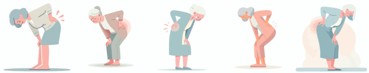 vector full body of a grandmother gesturing with back pain