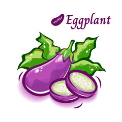 可愛くて瑞々しいナスに輪切りや葉を組み合わせたポップなイラスト