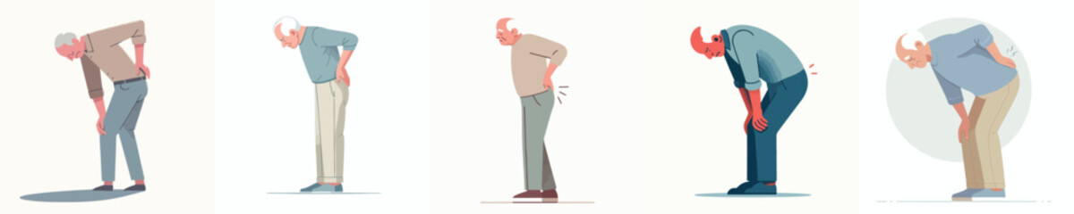 vector full body of a grandfather gesturing with back pain
