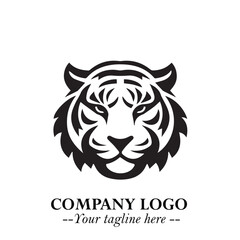 Powerful Head of Tiger Logo Symbol in Black on White Background with Bold Modern Minimalist Design