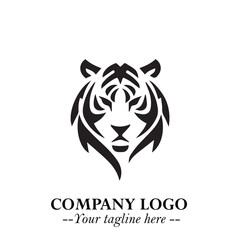 Powerful Head of Tiger Logo Symbol in Black on White Background with Bold Modern Minimalist Design