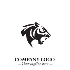 Powerful Head of Tiger Logo Symbol in Black on White Background with Bold Modern Minimalist Design