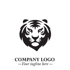 Powerful Head of Tiger Logo Symbol in Black on White Background with Bold Modern Minimalist Design