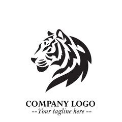 Powerful Head of Tiger Logo Symbol in Black on White Background with Bold Modern Minimalist Design