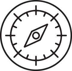 Simple line art icon of a compass showing direction and navigation
