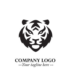 Powerful Head of Tiger Logo Symbol in Black on White Background with Bold Modern Minimalist Design
