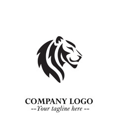 Powerful Head of Tiger Logo Symbol in Black on White Background with Bold Modern Minimalist Design
