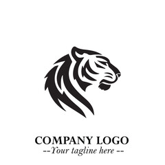 Powerful Head of Tiger Logo Symbol in Black on White Background with Bold Modern Minimalist Design