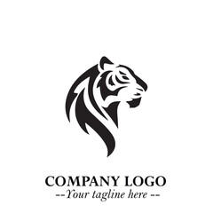 Powerful Head of Tiger Logo Symbol in Black on White Background with Bold Modern Minimalist Design