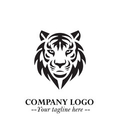 Powerful Head of Tiger Logo Symbol in Black on White Background with Bold Modern Minimalist Design
