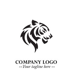 Powerful Head of Tiger Logo Symbol in Black on White Background with Bold Modern Minimalist Design