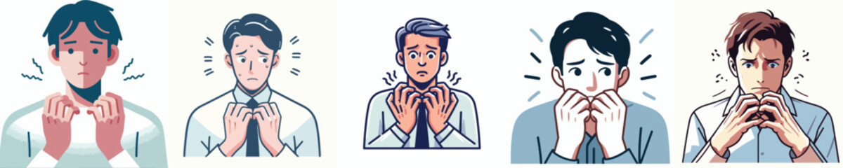 vector half body of a man with a nervous shaking gesture