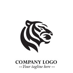 Powerful Head of Tiger Logo Symbol in Black on White Background with Bold Modern Minimalist Design