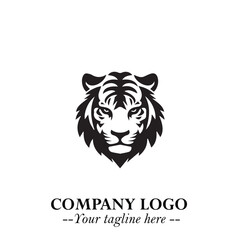 Powerful Head of Tiger Logo Symbol in Black on White Background with Bold Modern Minimalist Design