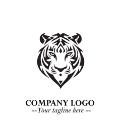 Powerful Head of Tiger Logo Symbol in Black on White Background with Bold Modern Minimalist Design