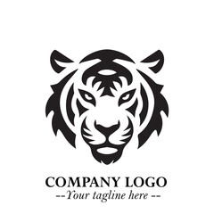 Powerful Head of Tiger Logo Symbol in Black on White Background with Bold Modern Minimalist Design