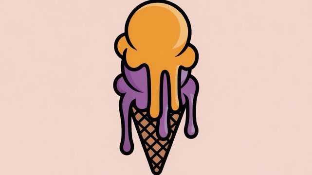Delicious Double Scoop Ice Cream Cone Melting on a Warm Day.