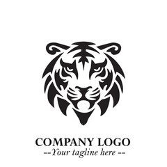 Powerful Head of Tiger Logo Symbol in Black on White Background with Bold Modern Minimalist Design