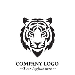 Powerful Head of Tiger Logo Symbol in Black on White Background with Bold Modern Minimalist Design