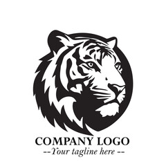 Powerful Head of Tiger Logo Symbol in Black on White Background with Bold Modern Minimalist Design