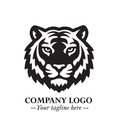 Powerful Head of Tiger Logo Symbol in Black on White Background with Bold Modern Minimalist Design