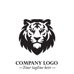 Powerful Head of Tiger Logo Symbol in Black on White Background with Bold Modern Minimalist Design