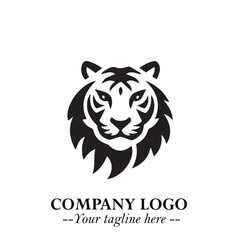 Powerful Head of Tiger Logo Symbol in Black on White Background with Bold Modern Minimalist Design