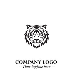 Powerful Head of Tiger Logo Symbol in Black on White Background with Bold Modern Minimalist Design