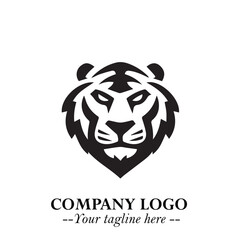 Powerful Head of Tiger Logo Symbol in Black on White Background with Bold Modern Minimalist Design