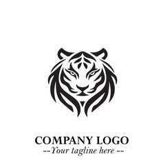 Powerful Head of Tiger Logo Symbol in Black on White Background with Bold Modern Minimalist Design
