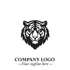 Powerful Head of Tiger Logo Symbol in Black on White Background with Bold Modern Minimalist Design