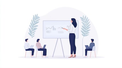 Obraz premium Business presentation professionals actively collaborate on data analysis and strategic planning during corporate meeting to drive effective team growth and future success.
