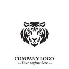 Powerful Head of Tiger Logo Symbol in Black on White Background with Bold Modern Minimalist Design