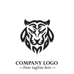 Powerful Head of Tiger Logo Symbol in Black on White Background with Bold Modern Minimalist Design