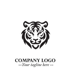 Powerful Head of Tiger Logo Symbol in Black on White Background with Bold Modern Minimalist Design