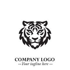 Powerful Head of Tiger Logo Symbol in Black on White Background with Bold Modern Minimalist Design