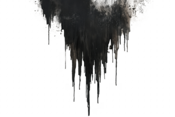 Dripping black paint texture isolated on a transparent background
