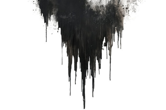 Dripping black paint texture isolated on a transparent background