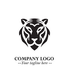 Powerful Head of Tiger Logo Symbol in Black on White Background with Bold Modern Minimalist Design