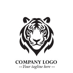 Powerful Head of Tiger Logo Symbol in Black on White Background with Bold Modern Minimalist Design