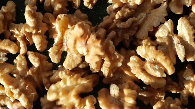 top view of walnuts drops on a table 