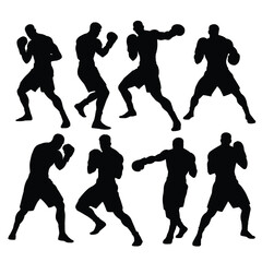 Silhouettes of boxers in various poses	