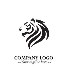 Powerful Head of Tiger Logo Symbol in Black on White Background with Bold Modern Minimalist Design